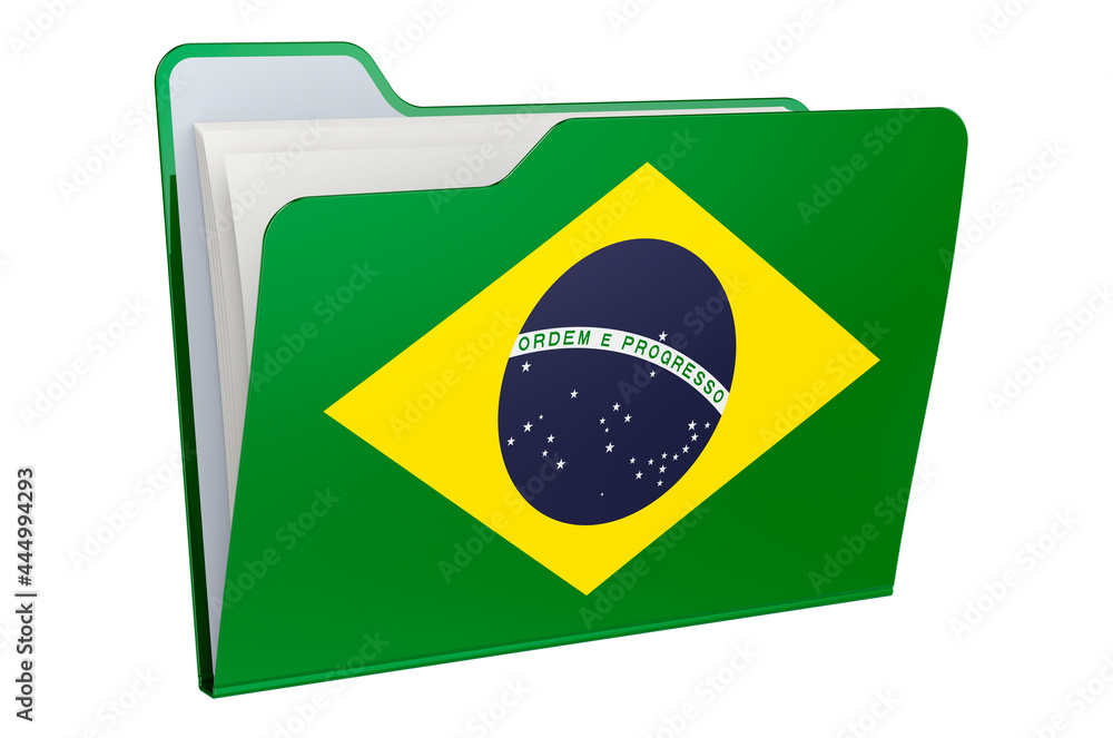 Computer folder icon with Brazilian flag. 3D rendering