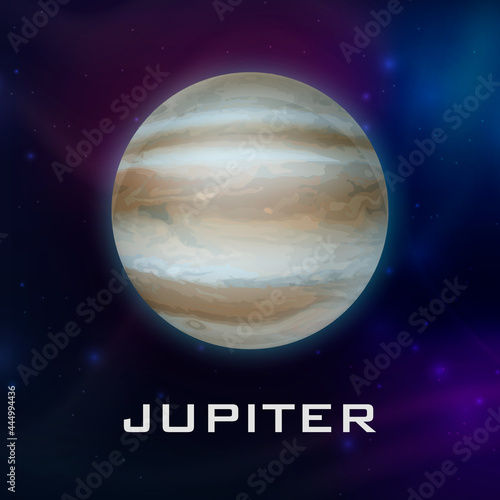 Planet Jupiter. Vector 3d Realistic Space Planet in Space Starry Sky. Galaxy, Astronomy, Space Exploration Concept. Jupiter Template Closeup