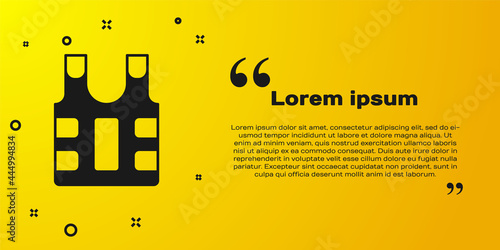 Black Bulletproof vest for protection from bullets icon isolated on yellow background. Body armor sign. Military clothing. Vector