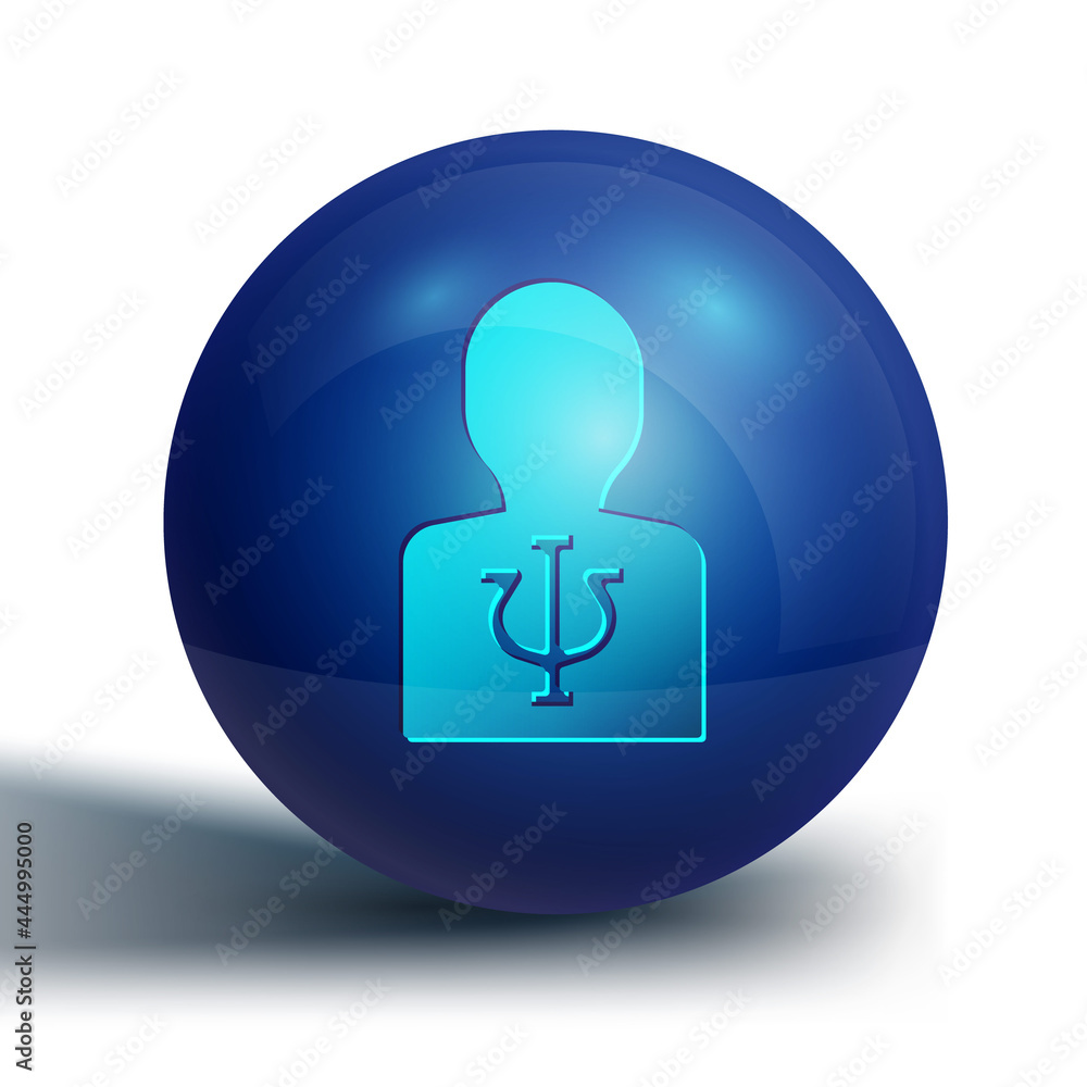Blue Psychology icon isolated on white background. Psi symbol. Mental health concept, psychoanalysis analysis and psychotherapy. Blue circle button. Vector Blue Psychology icon isolated on white background. Psi symbol. Mental health concept, psychoanalysis analysis and psychotherapy. Blue circle button. Vector