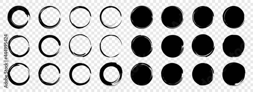 Hand drawn circle brush strokes, Brush circular smears,  paint brush circle frame logo, vector illustration