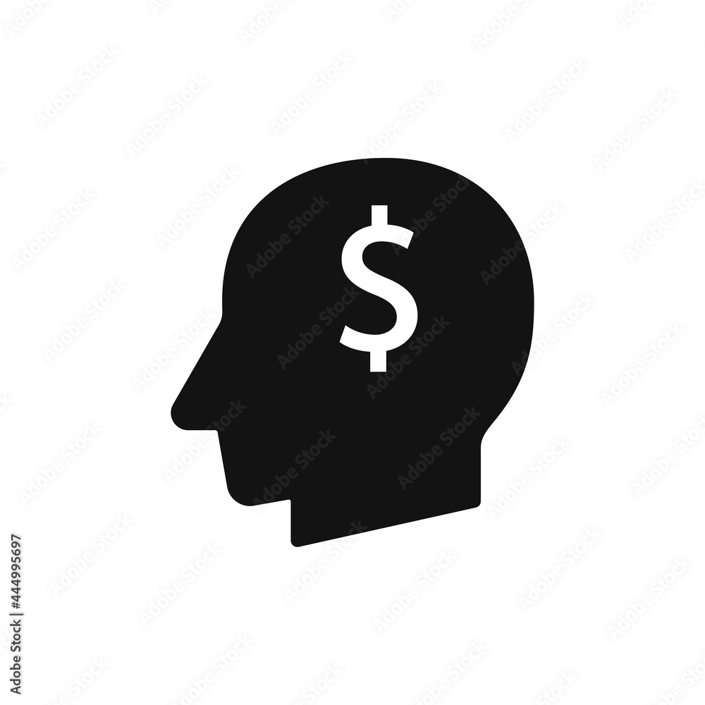 Human head with dollar coin silhouette black vector illustration Human head with dollar coin silhouette black vector illustration