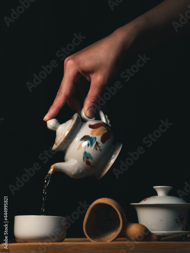 hand holding a teapot, tea ceremony