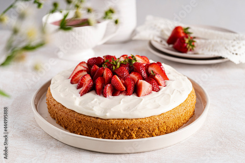 Strawberry cake with fresh strawberries photo