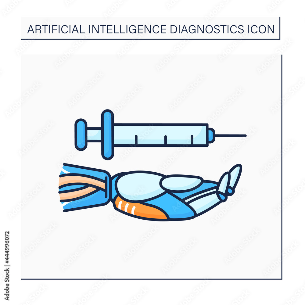 AI In Healthcare Color Icon Digital Technology In Medicine Hand Keeps Injections Tool Medical