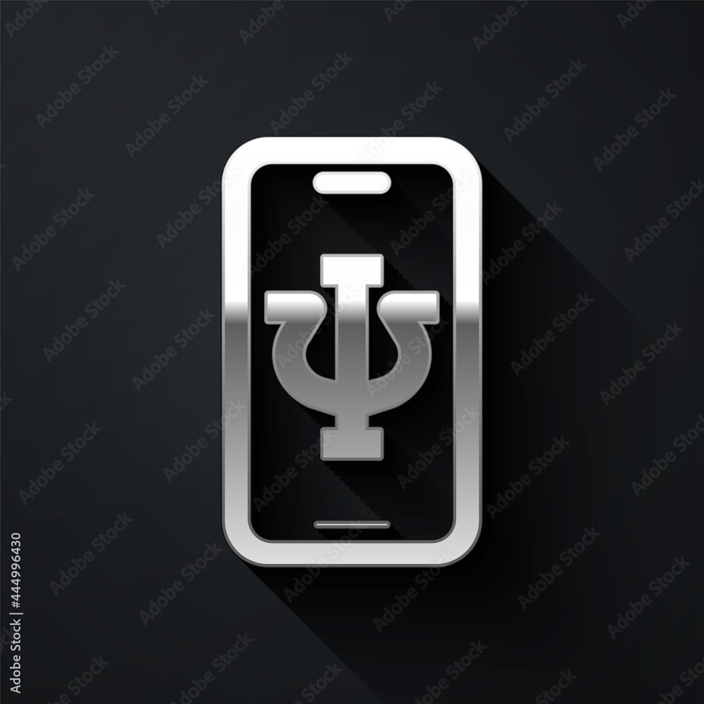 Silver Online psychological counseling distance icon isolated on black background. Psychotherapy, psychological help, psychiatrist online consulting. Long shadow style. Vector Silver Online psychological counseling distance icon isolated on black background. Psychotherapy, psychological help, psychiatrist online consulting. Long shadow style. Vector