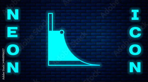 Glowing neon Skate park icon isolated on brick wall background. Set of ramp, roller, stairs for a skatepark. Extreme sport. Vector