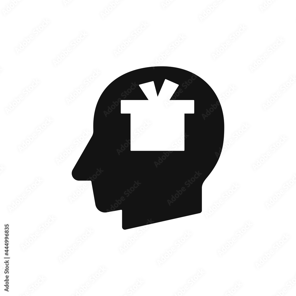 Human head with gift box sign silhouette black vector illustration Human head with gift box sign silhouette black vector illustration