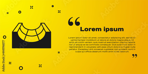 Black Skate park icon isolated on yellow background. Set of ramp, roller, stairs for a skatepark. Extreme sport. Vector