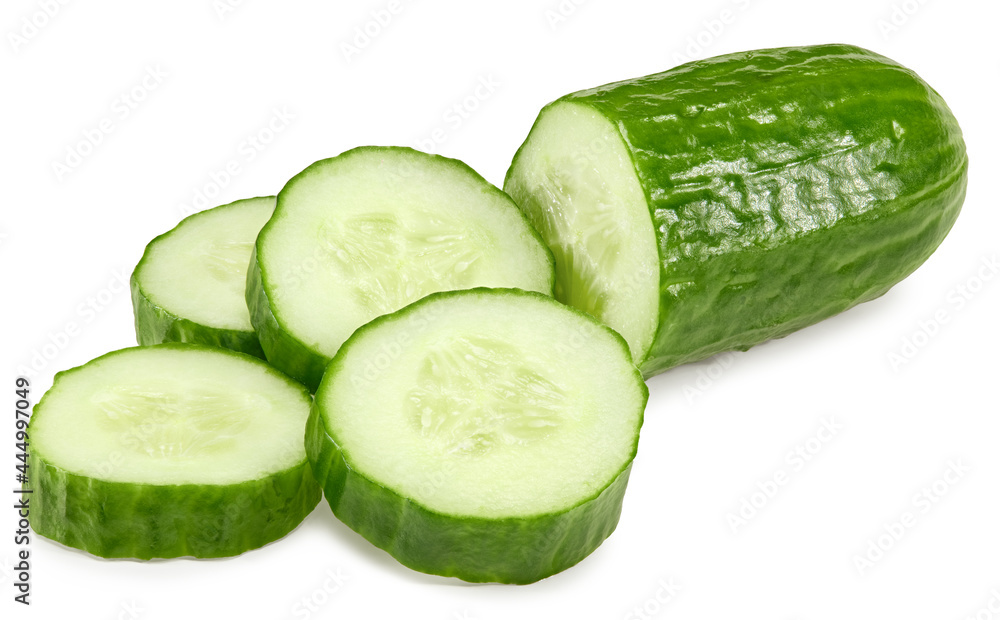 cucumber with slices isolated on white background. clipping path cucumber with slices isolated on white background. clipping path