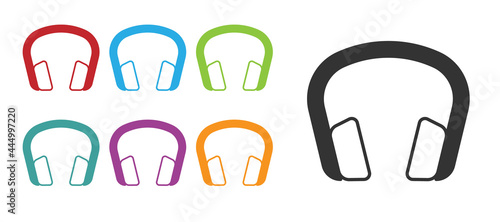 Black Headphones icon isolated on white background. Earphones. Concept for listening to music  service  communication and operator. Set icons colorful. Vector