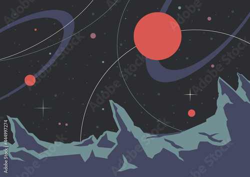 Retro Future Space Posters Background, Abstract Space Mosaic, Alien Planet surface