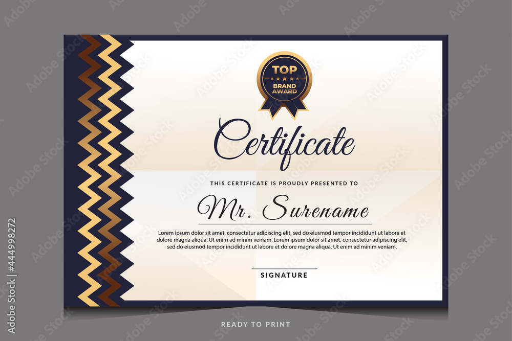 Certificate of appreciation template, gold and blue color. Clean modern certificate with gold badge. Certificate of appreciation template, gold and blue color. Clean modern certificate with gold badge.