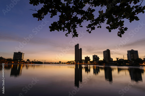 Campina Grande, Paraiba, Brazil on August 15, 2008. Night view of the old weir with buildings in the city center in the background. photo