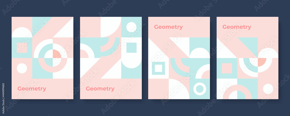 Set of abstract flat mosaic Memphis background templates. Modern geometric vector illustration for website and banner background, presentation template, marketing and business material.