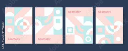 Set of abstract flat mosaic Memphis background templates. Modern geometric vector illustration for website and banner background, presentation template, marketing and business material.