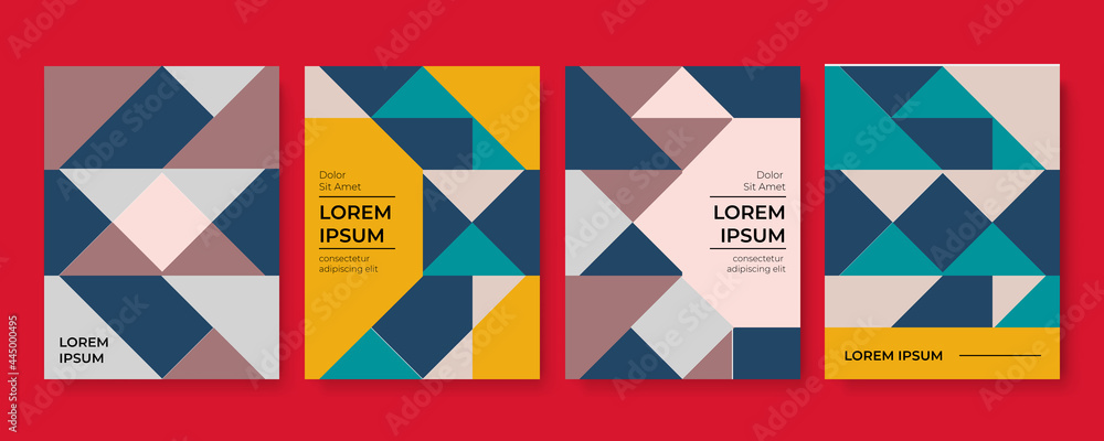 Vector set of abstract geometric cover background with minimal trendy style. Modern memphis cover template set