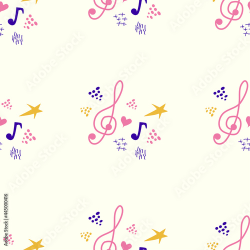 Classic musical patterns, with sheet music and treble clef, great designs for any purpose. Abstract retro texture.
