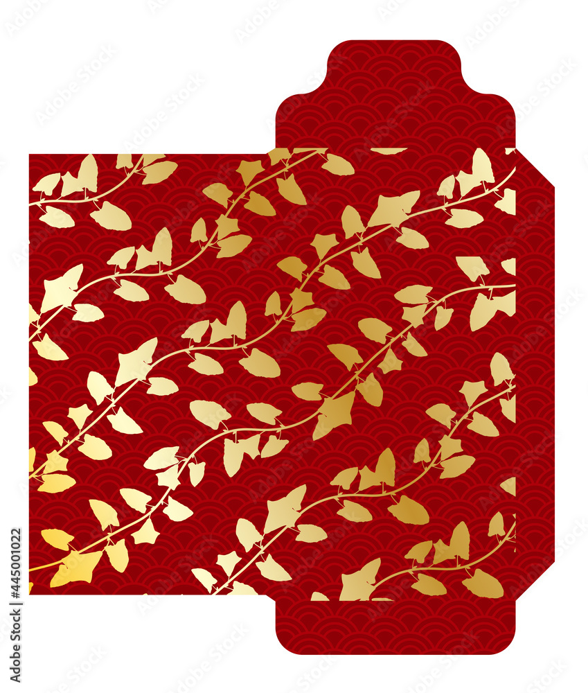 Money red and gold envelope packet 9x17 Cm. Chinese new year with graceful golden liana on red background. Envelope for greeting card Money red and gold envelope packet 9x17 Cm. Chinese new year with graceful golden liana on red background. Envelope for greeting card