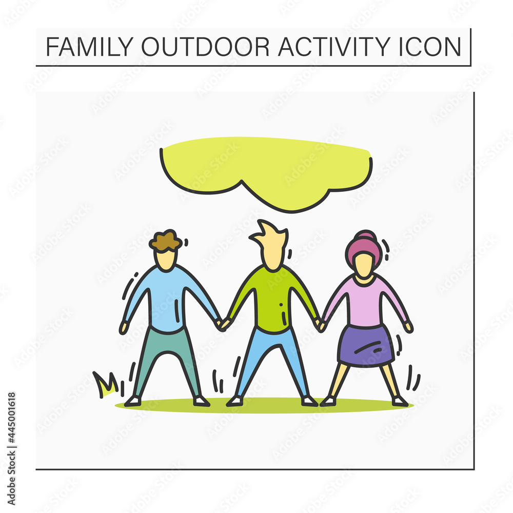Kids playing game color icon. Children playing red rover game. Outdoor activity concept. Summer holiday recreation and child, friendship. Isolated vector illustration