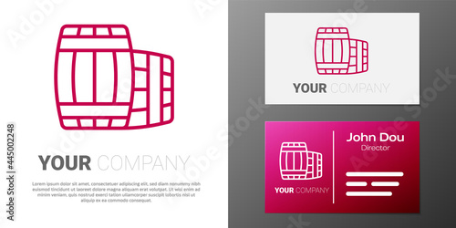Logotype line Wooden barrel icon isolated on white background. Alcohol barrel, drink container, wooden keg for beer, whiskey, wine. Logo design template element. Vector