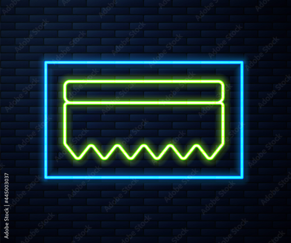 Glowing neon line Sponge icon isolated on brick wall background. Wisp of bast for washing dishes. Cleaning service logo. Vector Glowing neon line Sponge icon isolated on brick wall background. Wisp of bast for washing dishes. Cleaning service logo. Vector
