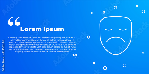 White line Drama theatrical mask icon isolated on blue background. Vector