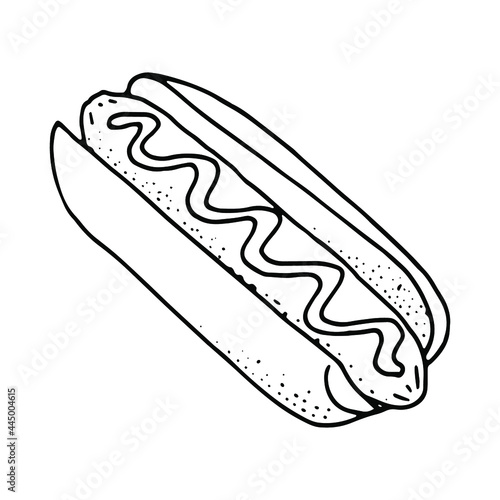 hand drawn hotdog illustration in doodle style