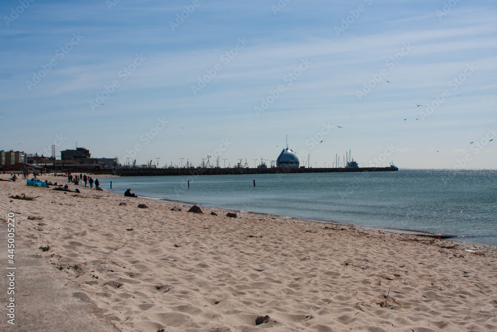View of the breakwater of the port in Hel
