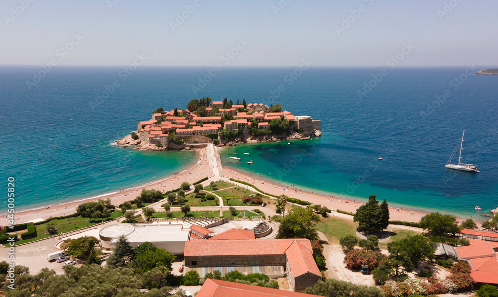 Aerial view on Sveti Stefan island in Budva, Montenegro