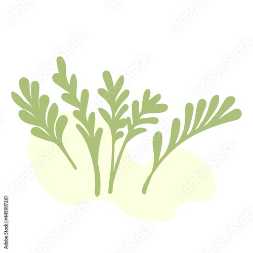 Botanical drawing. Meadow greens minimal logo, abstract leaf and blooming flowers sketch element,.