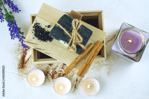 Wallpaper Mural Block of natural carbon soap on a wooden board Torontodigital.ca