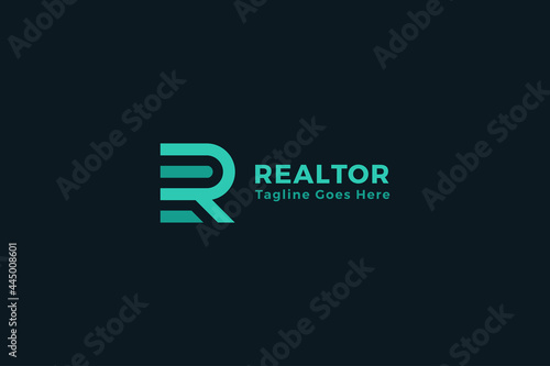 Letter R green color  simple and line art realtor business logo  