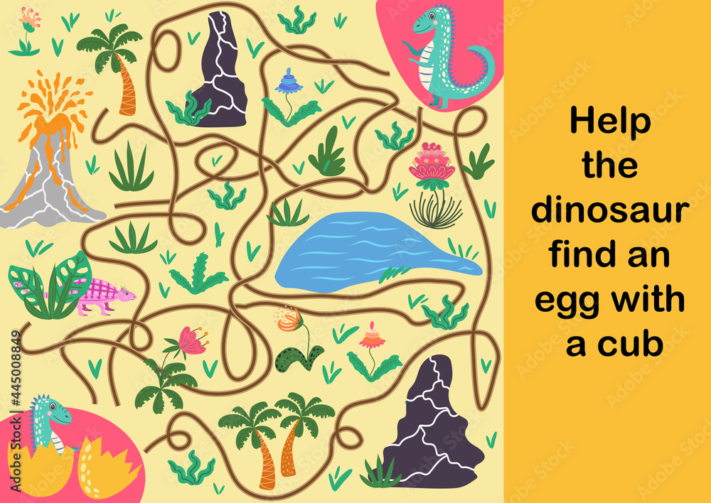 Help dino mom to find their egg - kid learning game with maze