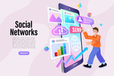 Network communication composition in flat style. Vector illustration for social media promotional materials. Online messaging service web banner. chatting mobile application vector illustration.