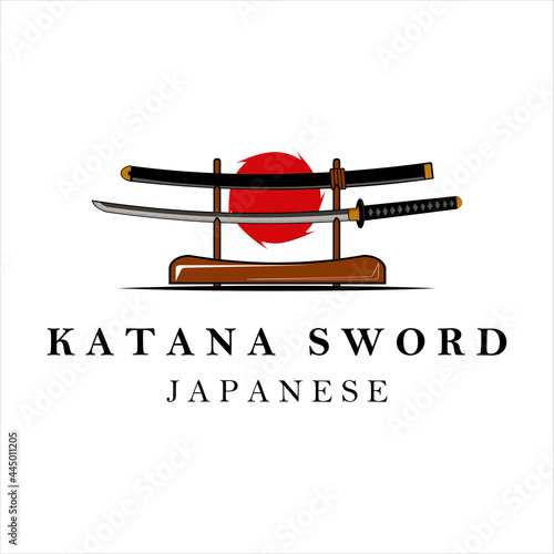 katana sword logo vintage vector illustration template design. simple modern japanese sword of katana logo concept icon emblem illustration vector design