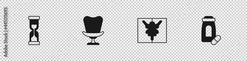 Set Old hourglass, Armchair, Rorschach test and Sedative pills icon. Vector