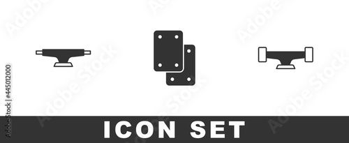 Set Skateboard wheel, Knee pads and icon. Vector