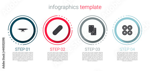 Set Skateboard wheel, , Knee pads and . Business infographic template. Vector