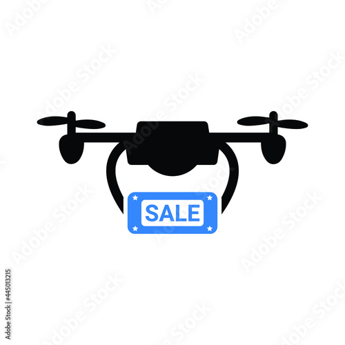 Shopping air drone sale icon (Black and blue Vector illustration)
