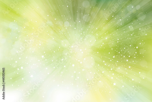 Vector green, sparkling background with rays, lights and stars. Green abstract background.