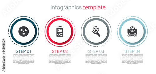 Set Radioactive, Dosimeter, and cargo train. Business infographic template. Vector