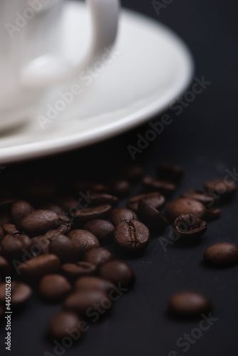 Close-Up coffee mug isolated with some beans