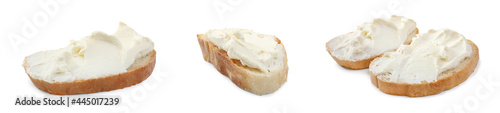 Set of bread with cream cheese on white background. Banner design