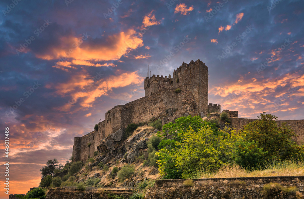 Medieval Castle With A Dramatic Sky, Located In Alburquerque, Extremadura, Spain.