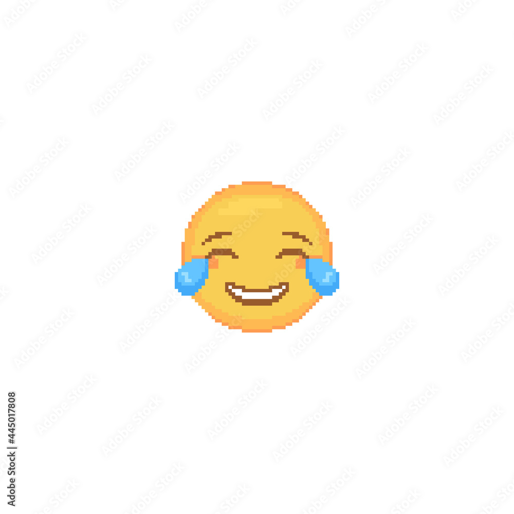 Pixel art Laughing Tears Emoji face icon. Vector cute pixel Tears of Joy emoticon. Lol Emoji in retro pixel 8 bit style. Laughing smiling eyes emoji yellow face isolated icon. Pixel art Laughing Tears Emoji face icon. Vector cute pixel Tears of Joy emoticon. Lol Emoji in retro pixel 8 bit style. Laughing smiling eyes emoji yellow face isolated icon.