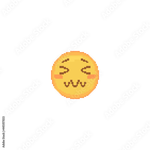 Pixel art Confounded Emoji face icon. Vector cute pixel Helpless emoticon. Dead Emoji in retro pixel 8 bit style. Sad defeat emoji yellow face isolated icon.