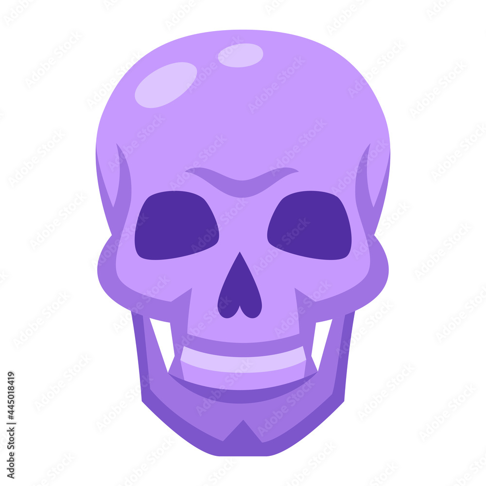 Cartoon illustration of stylized human skull. Happy Halloween celebration.