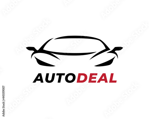 Sports car logo design. Vehicle dealership icon. Auto garage symbol. Supercar front vector illustration.