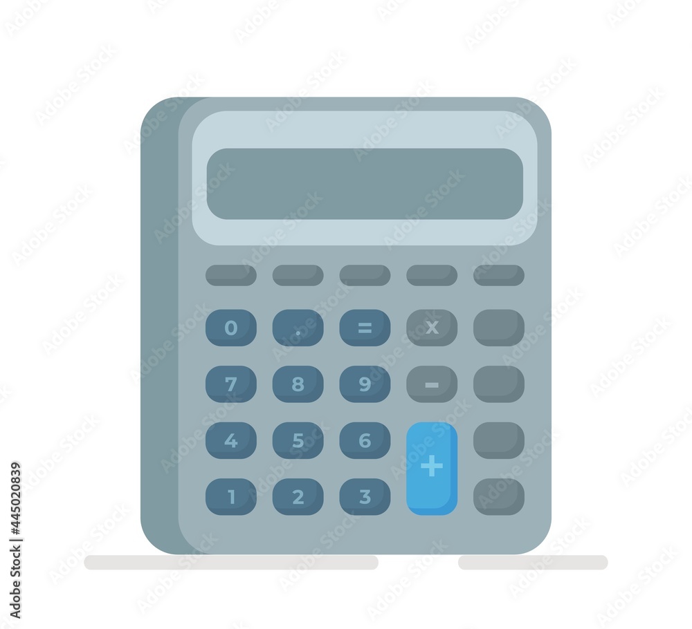Vector illustration of an isolated calculator on a white background. Basic calculator with a set of numbers. Shcool calculator icon in flat style. 